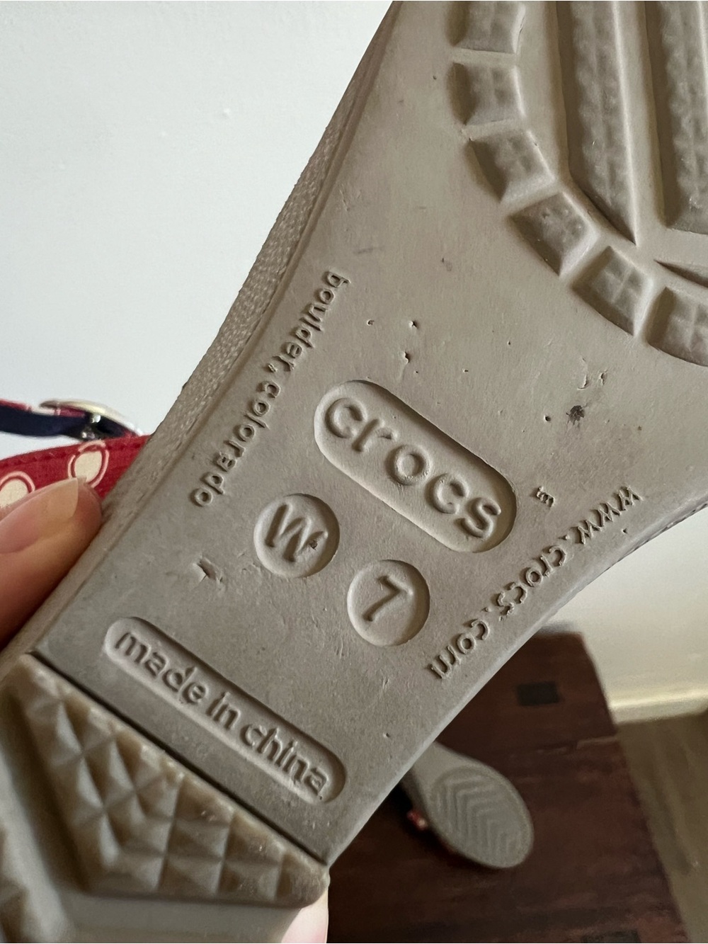 CROCS Red Polka Dot Strappy Wedge Sandals - Picture 6 of 6